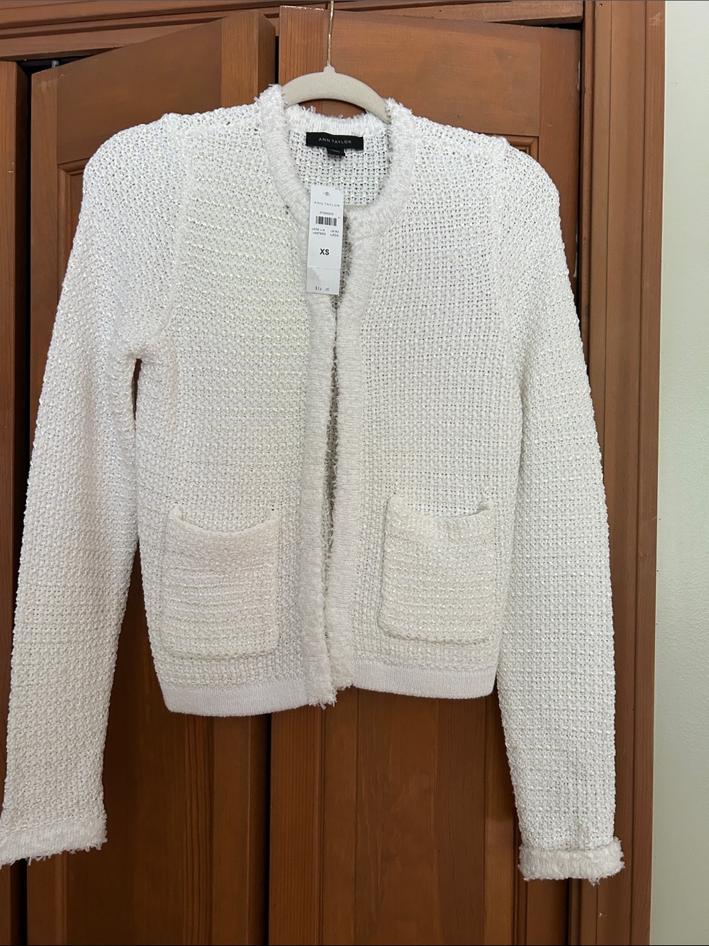 Ann Taylor White Textured Open-Front Women’s Sweater Jacket
